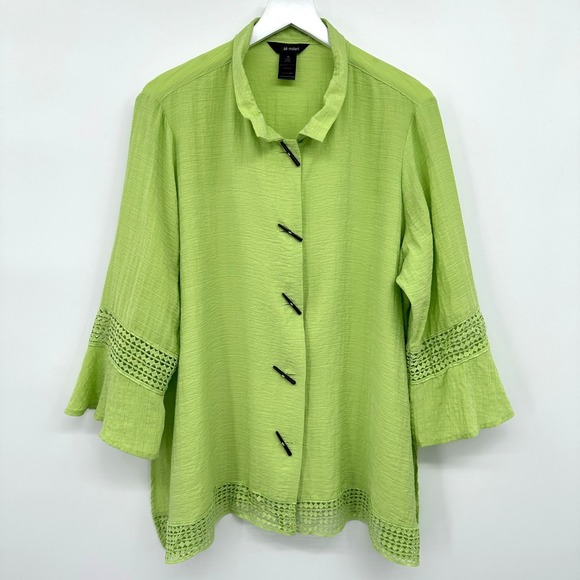 Ali Miles Tops - Ali Miles Tunic Top Shirt Size 1X Crinkle Button Up Crochet Artsy Boho Statement